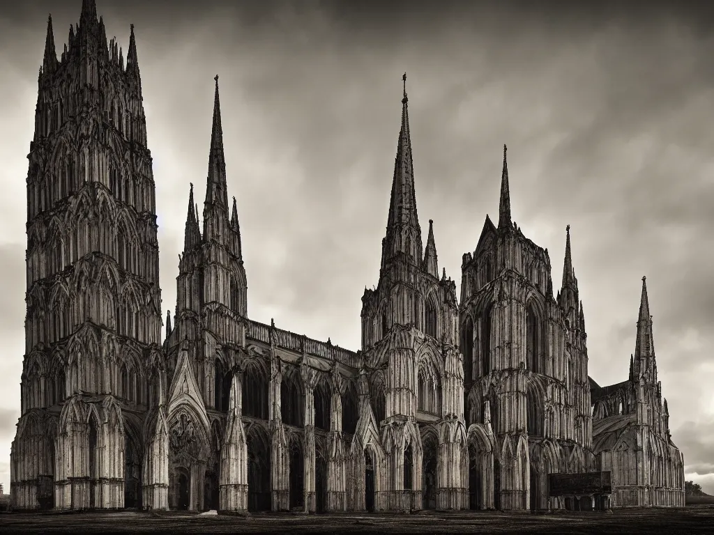 Prompt: Salisbury cathedral with a broken spire, post apocalyptic ruin, epic cinematography, dramatic lighting, fantasy art, trending on artstation