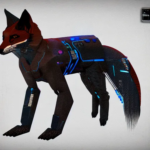 Prompt: A blueprint of a cyberpunk fox, detailed