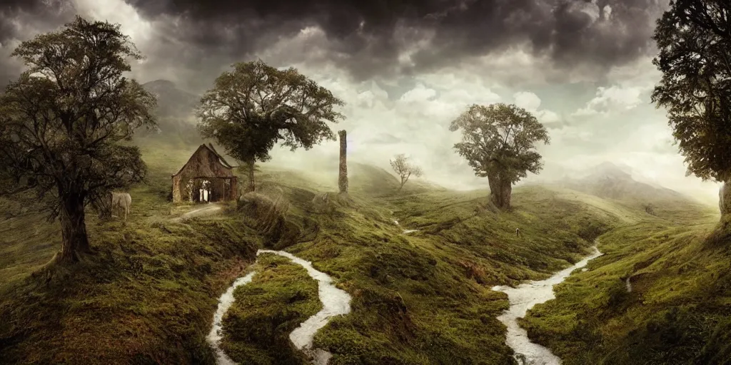 Image similar to rural southern hills, fantasy, by andreas franke