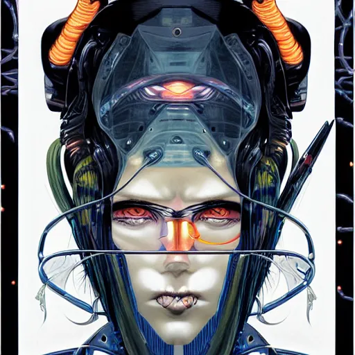 Image similar to portrait of crazy seductive cyberpunk woman, symmetrical, by yoichi hatakenaka, masamune shirow, josan gonzales and dan mumford, ayami kojima, takato yamamoto, barclay shaw, karol bak, yukito kishiro