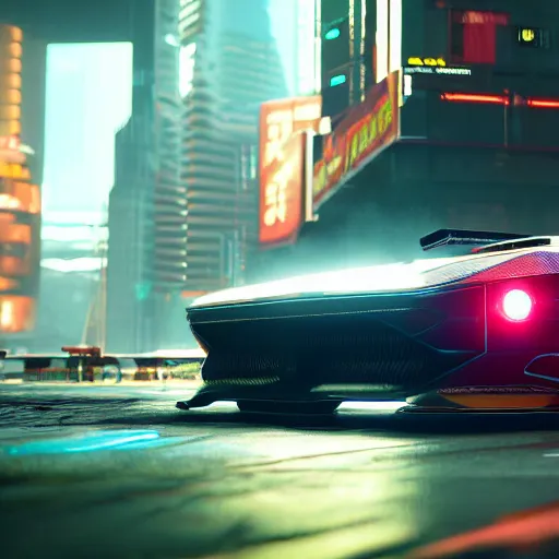 Prompt: Cyberpunk 2077 super car, cinematic lighting, 8k, high resolution, hyper-detailed ,beautiful, artstation