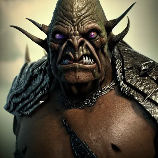 Image similar to full shot orc character, lord of the rings, final fantasy, warcraft, diablo, dark fantasy, moody, highly detailed, centered, artstation, smooth, sharp focus, octane render, maya render