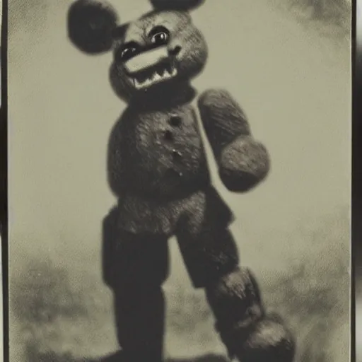 Prompt: vintage photograph of freddy fazbear