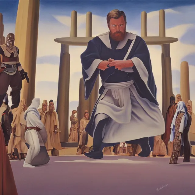 Image similar to obi - wan kenobi at the jedi temple painted by fernando botero