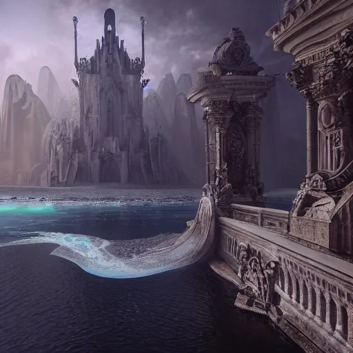 Prompt: The lost Atlantis appears in the multiverse, and the overall tone is atmospheric, hazy, magical, hyper-detailed and realistic，baroque style, realistic geometry, unreal engine 5, hyper realistic, insane details, reflections, best quality, cinematic, epic, 8k, octane render, atmospheric, ambient, volumetric lighting, ultra detail, surrealism,--ar 16:9