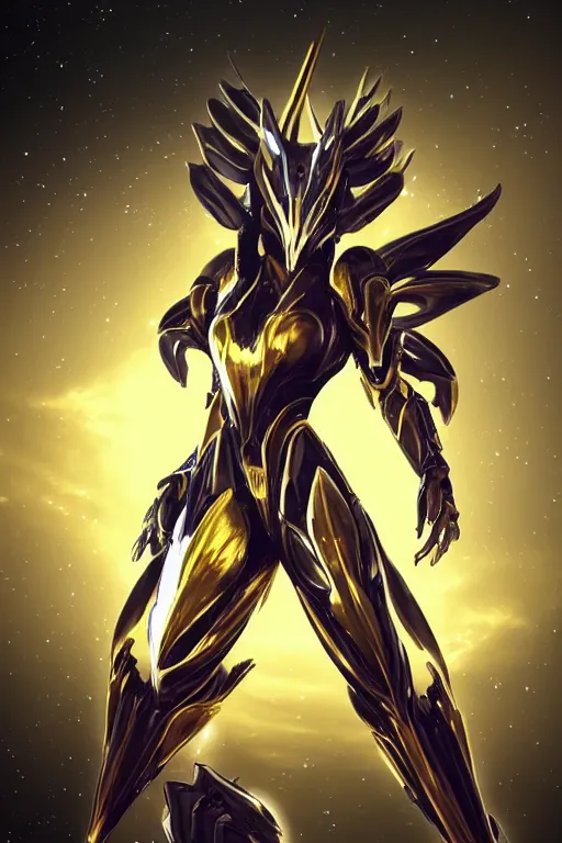 Image similar to galactic hyperdetailed elegant beautiful stunning giantess saryn prime anthropomorphic mecha female dragon goddess, sharp spines, sharp metal ears, sleek yellow eyes, smooth gold skin, smooth gold armor, bigger than galaxy, epic proportions, epic scale, epic size, warframe destiny fanart, furry, dragon art, goddess, giantess, furaffinity, octane render