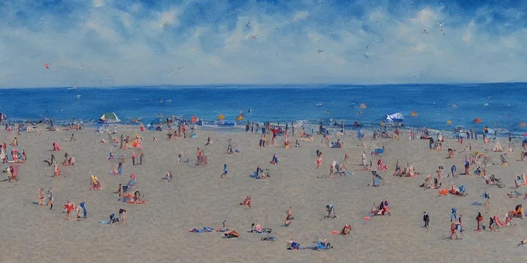 Image similar to Extremely detailed wimmelbilder picture of people at the beach