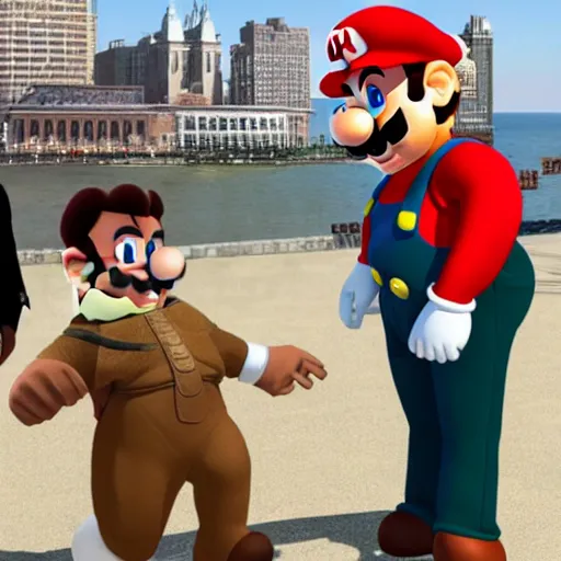 Prompt: Super Mario getting his citizenship at Ellis Island