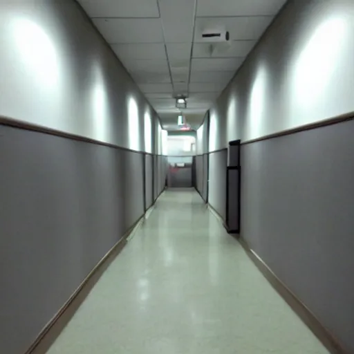 Image similar to creepy empty office hallway, a dark figure. craigslist photo