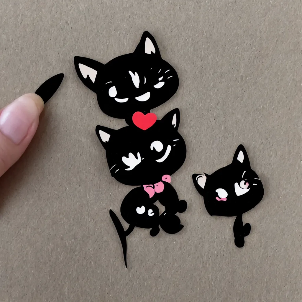 Prompt: die cut sticker of chibi cute smiling black cat