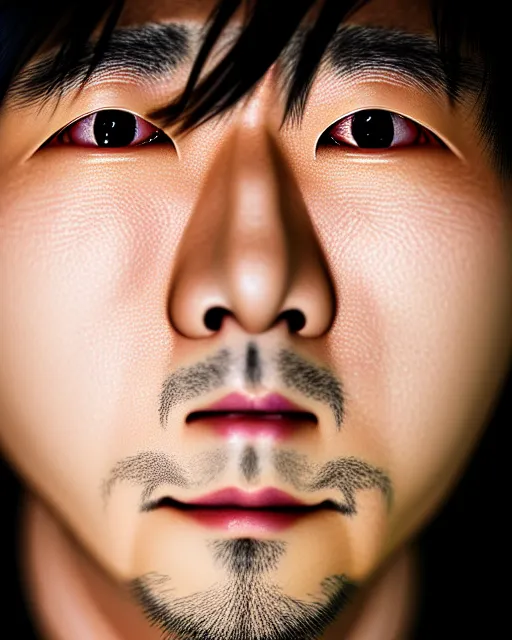 Image similar to a close face - up photography of famous japanese rock singer 尾 崎 豊, highly detailed, 8 k, golden hour