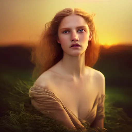 Image similar to photographic portrait of a stunningly beautiful english female maiden in soft dreamy light at sunset, contemporary fashion shoot, by edward robert hughes, annie leibovitz and steve mccurry, david lazar, jimmy nelsson, extremely detailed, breathtaking, hyperrealistic, perfect face, octane render