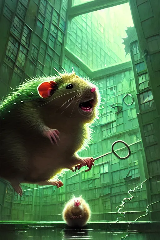 Prompt: a detailed illustration of a giant hamster monster destroying a school, green slime dripping from the hamster, intricate, horror, highly detailed, digital painting, trending on artstation, smooth, sharp focus, illustration, art by greg rutkowski, loish, rhads, makoto shinkai and lois van baarle, ilya kuvshinov, rossdraws