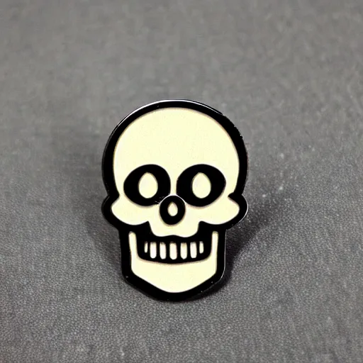 Prompt: vintage minimalistic clean skull warning enamel pin