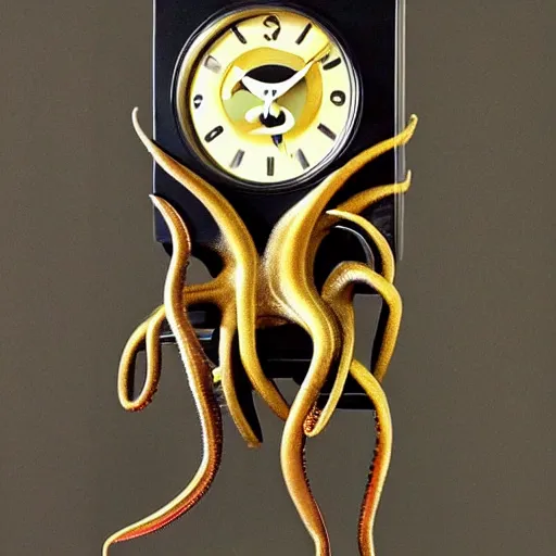 Image similar to futurism octopus clock