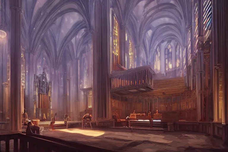 Image similar to hermeneutic pipe organ, single subject, scenic full shot, ambient lighting, detailed face, by makoto shinkai, stanley artgerm lau, wlop, rossdraws