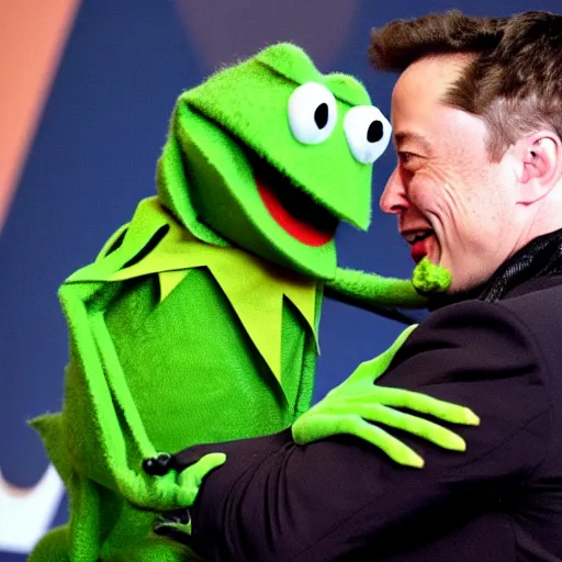 Prompt: elon musk eating kermit the frog