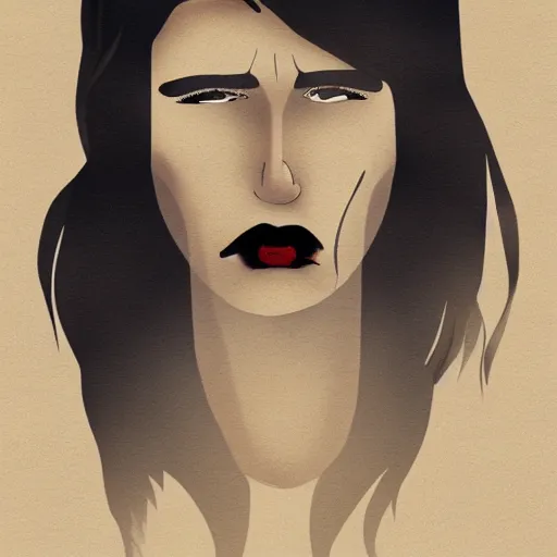 Image similar to cel - shaded foggy portrait of a sad lady 3 8 years old, with finisher