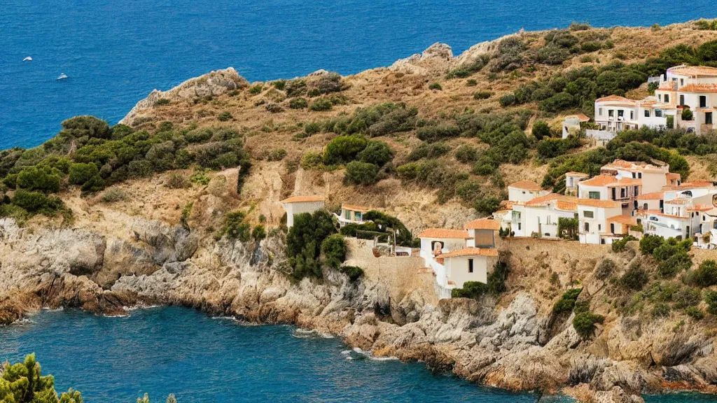 Prompt: a secluded home in spain along the coast, beautiful scenery