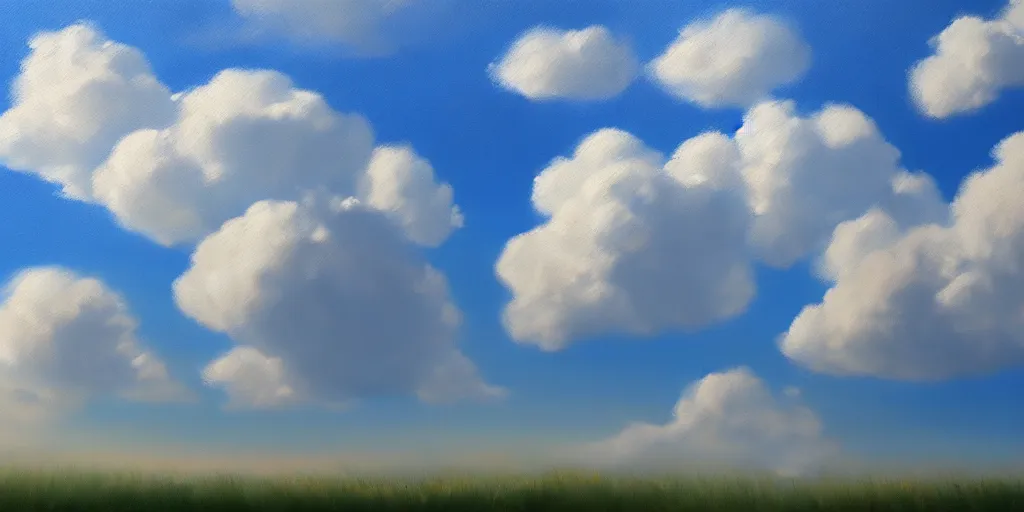 Image similar to peaceful puffy clouds, mate painting, concept art, 4K