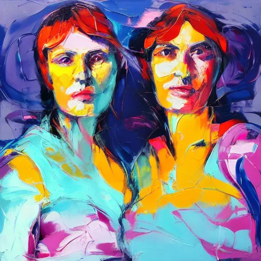 Image similar to a portrait of two beautiful 3 0 year old sisters in a scenic environment by francoise nielly