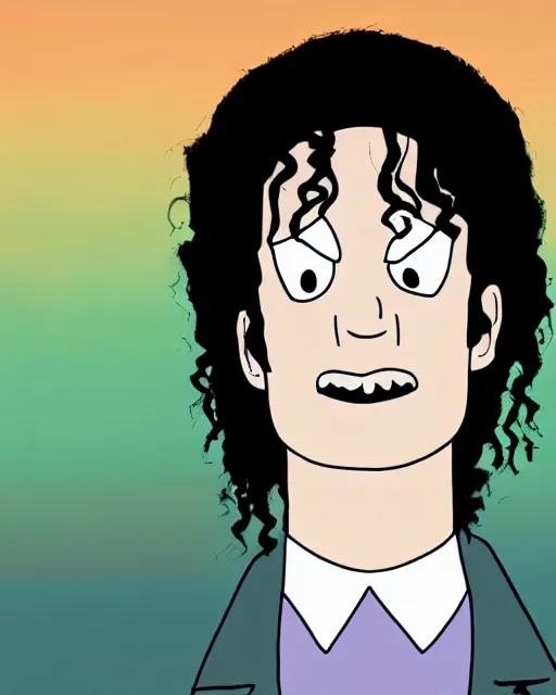 Image similar to portrait of michael jackson in the style of justin roiland. cinematic lighting. style of rick & morty. photographic, photography. by justin roiland