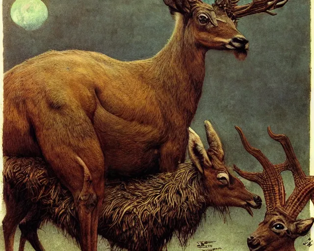 Prompt: Lama, Deer, Dog, Horse combined; fantastic sick damned mutant beast inflated-skin by Beksinski, Arthur Rackham, Eugene de Blaas, Dariusz Zawadzki, Wayne Barlowe