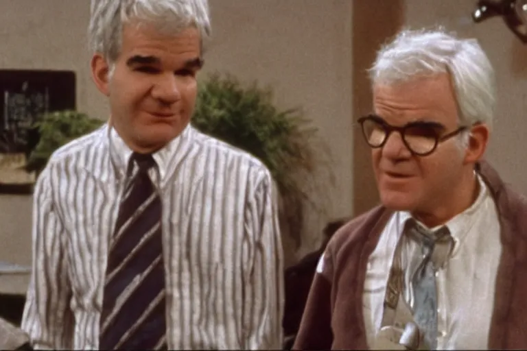 Prompt: steve martin in the jerk, ragged clothes, desheveled, cinematic still,