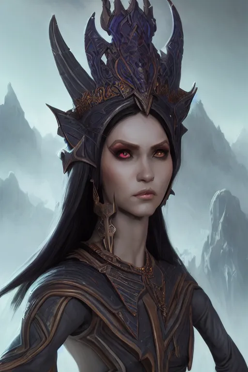 Image similar to dark elf princess, highly detailed, d & d, fantasy, highly detailed, digital painting, trending on artstation, concept art, sharp focus, illustration, global illumination, shaded, art by artgerm and greg rutkowski and fuji choko and viktoria gavrilenko and hoang lap