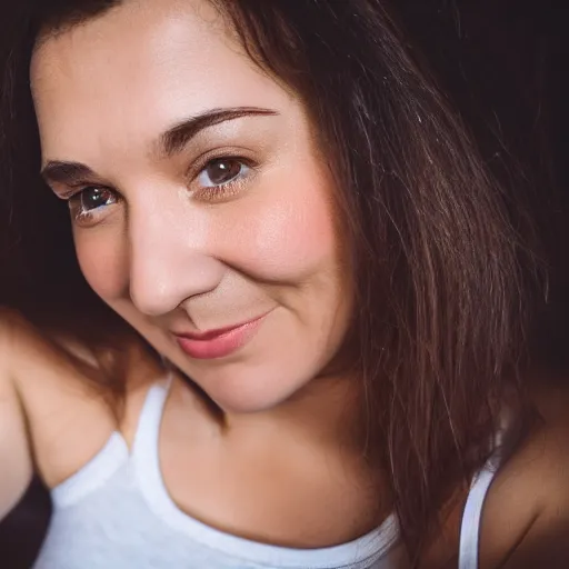 Prompt: a high quality close - up dslr portrait photo of female shrek's face, dark brunette ponytail, nighttime, head laying on pillow, google pixel 3 selfie camera with flash, digital photography, pore details, snapchat color grading