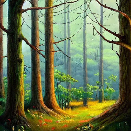 Image similar to a beautiful painting of a forest by george varodi. trending on artstation