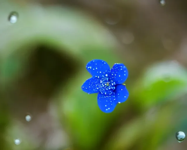 Image similar to a blue flower with water droplets on it, a macro photograph by kume keiichiro, trending on unsplash, photorealism, photo taken with ektachrome, photo taken with provia, shallow depth of field