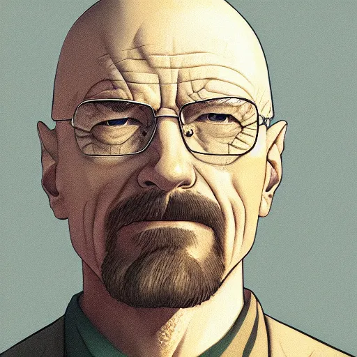 Prompt: Walter White anime portrait, mattepainting concept pixar maya engine on stylized background splash comics global illumination lighting artstation lois van baarle, ilya kuvshinov, rossdraws