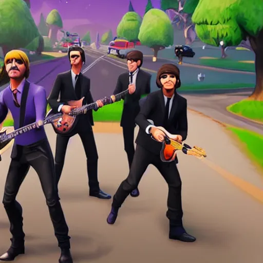 Image similar to the beatles playing fortnite