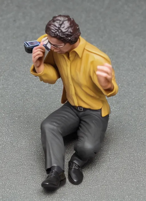 Image similar to 80mm resin detailed miniature of man screaming at his phone, Product Introduction Photos, 4K, Full body,