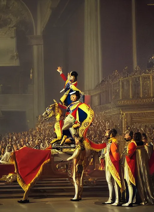 Image similar to the coronation of napoleon painting and sci - fi organic sport car model 3 d realistic render