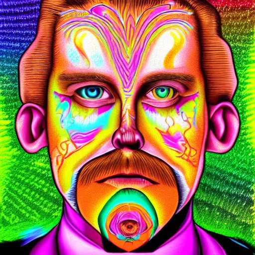 Prompt: a detailed digital art of Tommy Cash in the style of Alex Grey and Lisa Frank, fantasy, 8k, ornate, intricate