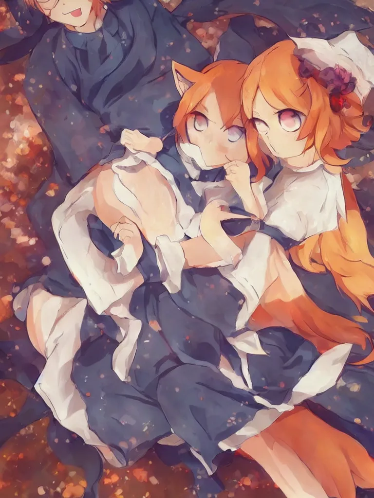 Prompt: very very beautiful art anime Senko-san fox, trending on pixiv, by Makoto Shinkai
