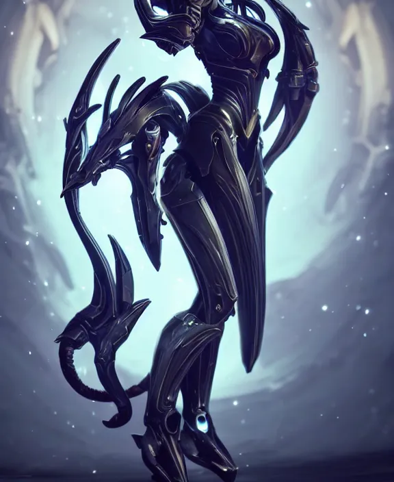 Image similar to exquisite cinematic full body shot of a beautiful saryn prime warframe, that's a beautiful stunning anthropomorphic robot female dragon with metal cat ears, posing elegantly, robot cat paws for feet, sharp claws, streamlined white armor, long elegant tail, two arms, two legs, long tail, detailed warframe fanart, destiny fanart, macro art, dragon art, furry art, realistic digital art, warframe art, Destiny art, furaffinity, DeviantArt, artstation, 3D realistic, 8k HD, octane render