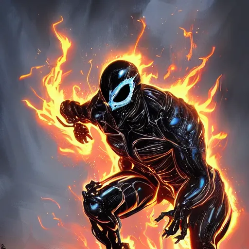 Image similar to ghost rider symbiote, comic strip style, dynamic lighting, fantasy concept art, trending on art station, stunning visuals, creative, cinematic, portrait, ultra detailed