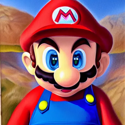 Image similar to mario oil painted ( highly detailed, greatly painted, great quality )