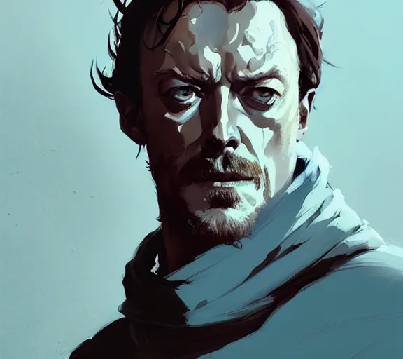 Image similar to portrait of portrait, toby stephens as a powerful evil king, by atey ghailan, by greg rutkowski, by greg tocchini, by james gilleard, by joe fenton, by kaethe butcher, by ashley wood, dynamic lighting, gradient light blue, brown, blonde cream and white color scheme, grunge aesthetic