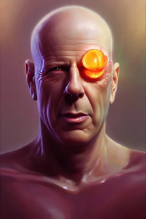 Prompt: bruce willis head inside an apple, hyper detailed, digital art, artstation, cinematic lighting, studio quality, smooth render, by peter mohrbacher, hajime sorayama, wayne barlowe, boris vallejo, aaron horkey, gaston bussiere, craig mullins