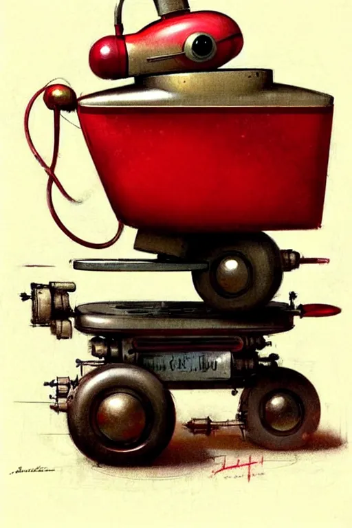 Image similar to ( ( ( ( ( 1 9 5 0 s retro future android robot fat robot mouse red wagon. muted colors., ) ) ) ) ) by jean - baptiste monge,!!!!!!!!!!!!!!!!!!!!!!!!!