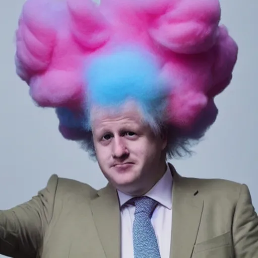 Image similar to photo of cotton candy that looks like boris johnson