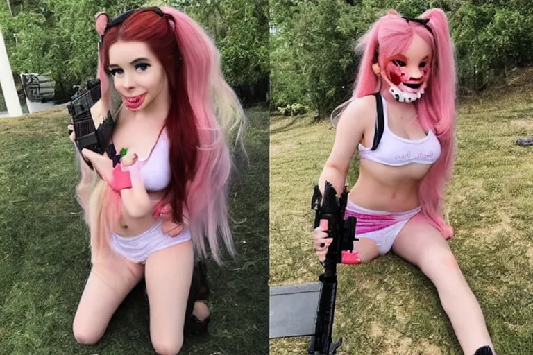 Prompt: belle delphine with an ak47