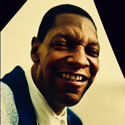 Image similar to realistic photo of old john coltrane at age 7 6, smiling, vintage colorized photo