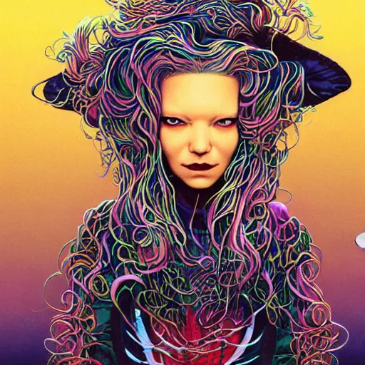 Image similar to portrait of crazy beautiful singer sia kate isobelle furler, ymmetrical, by yoichi hatakenaka, masamune shirow, josan gonzales and dan mumford, ayami kojima, takato yamamoto, barclay shaw, karol bak, yukito kishiro