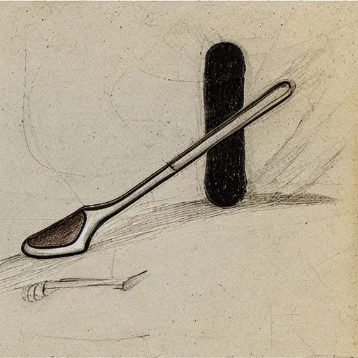 Prompt: A sketch of a golf club and a golf bag by Leonardo Da Vinci