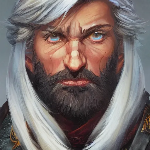 Image similar to beautiful portrait painting of a very short and small male halfing bard with white hair, full beard, from pathfinder, evil smirk, narcissist, self centered, casting fireball, painted by larry elmore, wayne reynolds, greg rutkowski, magic the gathering, dungeons and dragons, dishonored 2